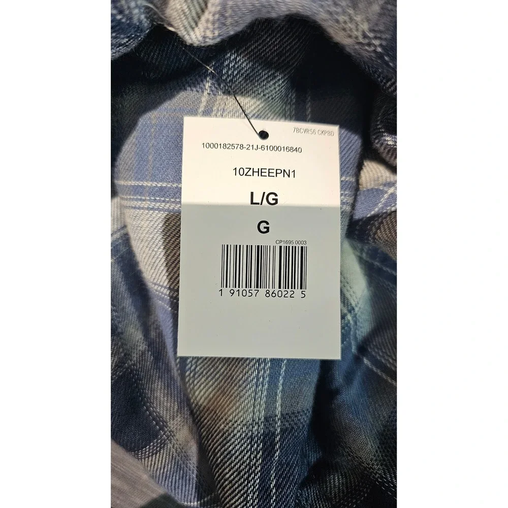 WRANGLER Authentics Plaid Hooded Jacket Large‎ Blue Gray Flannel